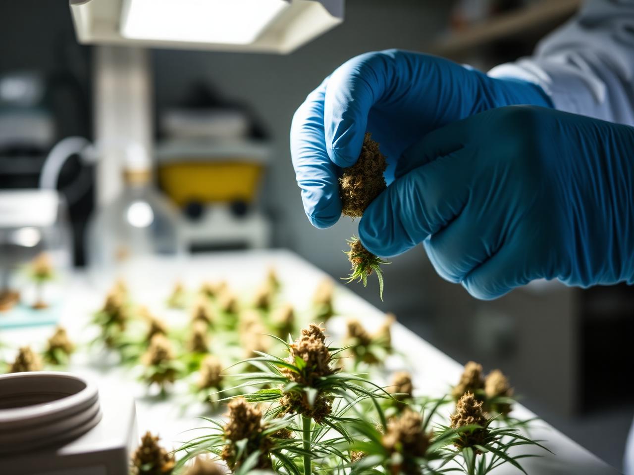 Quality control inspection of cannabis flower in laboratory environment